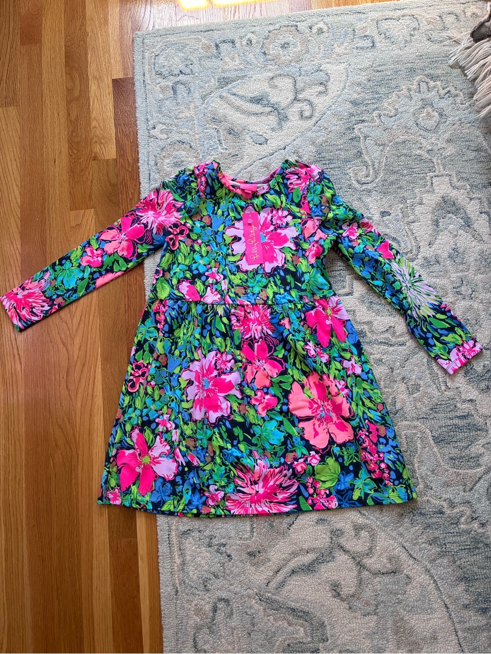 Lilly Pulitzer Girls' Floral Long-Sleeve Dress - Bright Pink & Green